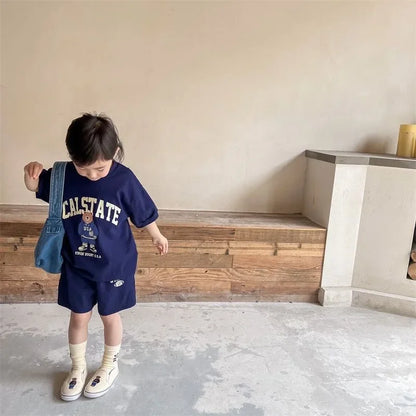 2pcs Summer Baby Clothes Set Children Boy Girl Cartoon Bear T-shirts and Shorts Suit Kid Casual Top Bottom Outfits Tracksuits
