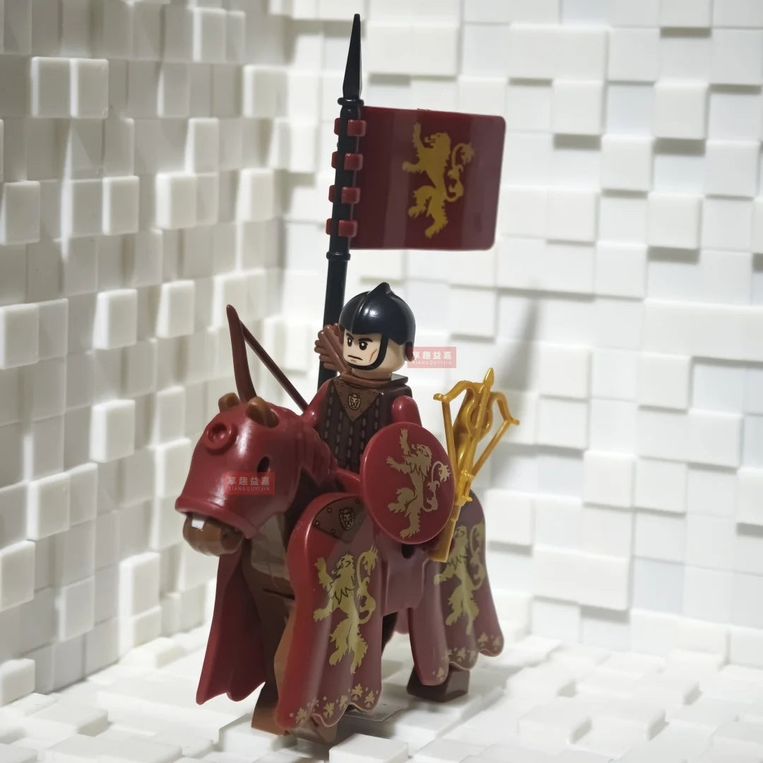 New Medieval Knights Red Lion Black Eagle Castle Soldier Green Dragon Action Figures Cavalry Building Block Military Toy Gifts