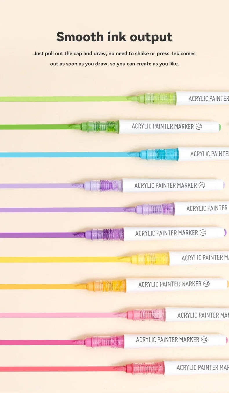 Languo 9pcs/box Soft Brush Acrylic Marker Pen Set，DIY Hand Drawn,Paint Art Markers pens,Student Graffiti Acrylic Paint Pens,M720