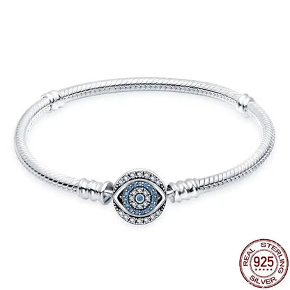 Original 925 Silver Bracelet Snake Chain 17-20 Evil Eye Heart Star Zircon For Charms Beads Pendant Anniversary Jewelry Making Gifts 