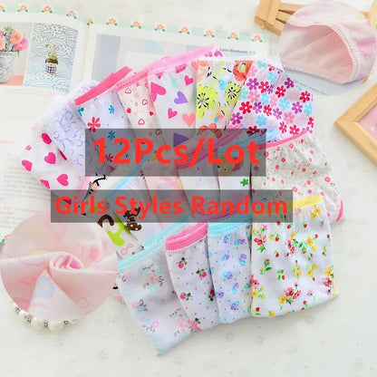 12pcs /Lot Baby Girls Briefs Cartoon Underwears Children Panties Short Underpants For 1-12 Years