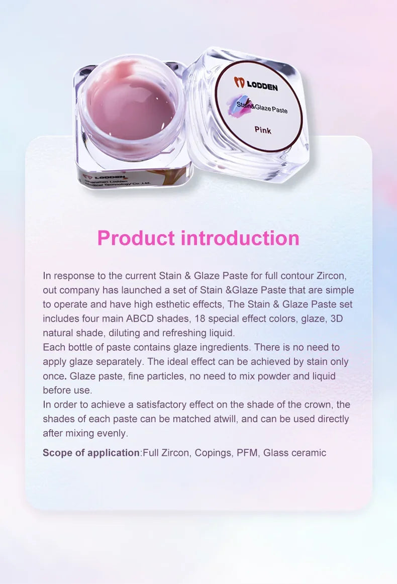 Dental Glaze Paste Diluent Liquid Refreshing Liquid Stain and Glazing Paste Kits for Zirconia Dental Lab Cad Cam Material Lodden