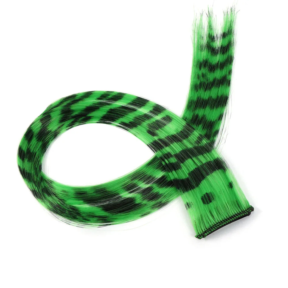 Stripe Printed Clip-in Hair Extensions Colorful Synthetic Hair Highlights 18 Inches Straight Wig Hairpieces for Daily Use Party