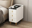 Nordic Style Intelligent Solid Wood Bedside Table Faux Leather 3 Drawers Nightstands with Wireless Charging Side Storage Cabinet