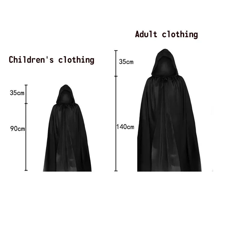 Halloween Death God Play Costume, Kids and Adults Horrible Skeleton Costume, Black Ghost Robe and Sickle, Enjoy Game Party