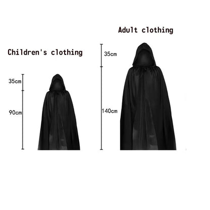 Halloween Death God Play Costume, Kids and Adults Horrible Skeleton Costume, Black Ghost Robe and Sickle, Enjoy Game Party