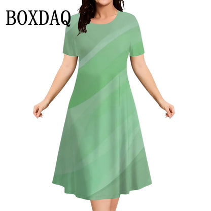 2025 New Women Dresses Large Sizes Short Sleeve Loose Dress Summer Casual Striped 3D Print Fashion Plus Size Female Clothing 9XL