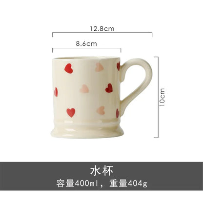 Heart-shaped Ceramic Dinnerware Set, Dinner Plate, Rice Salad Bowl, Coffee Mug, Japanese Love, Warm Gift for Valentine day