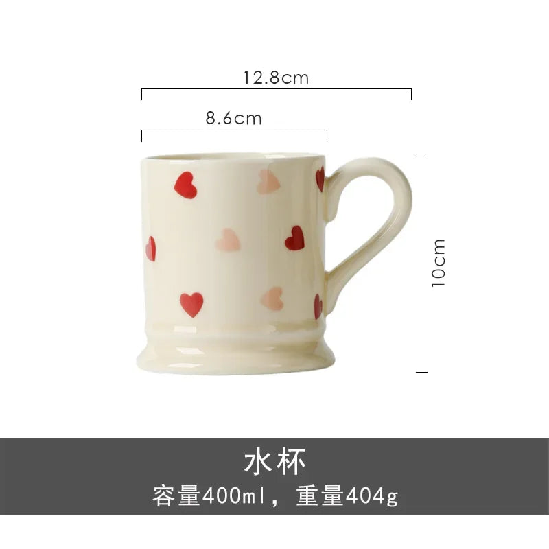 Heart-shaped Ceramic Dinnerware Set, Dinner Plate, Rice Salad Bowl, Coffee Mug, Japanese Love, Warm Gift for Valentine day