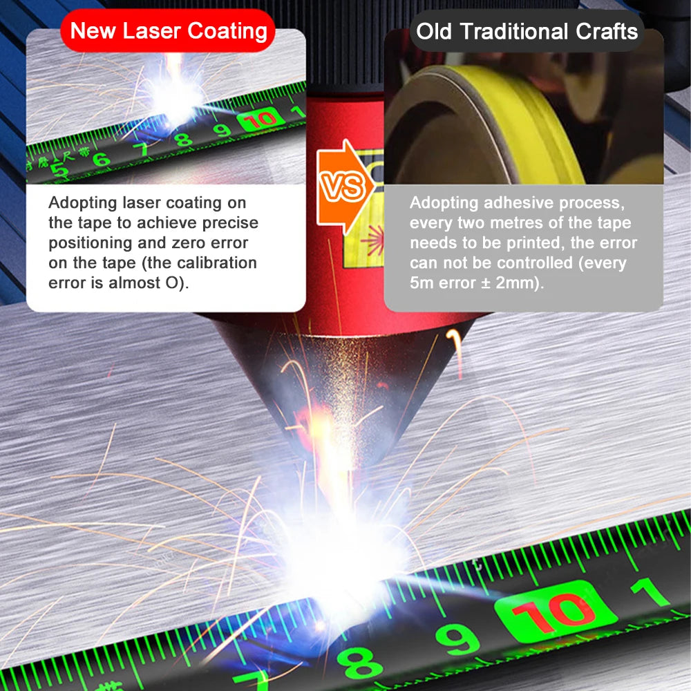 Laser Tape Measure Self-locking High-precision Steel Tape Black Fluorescent Wear-resistant Fall Resistant Digital Metric Tape