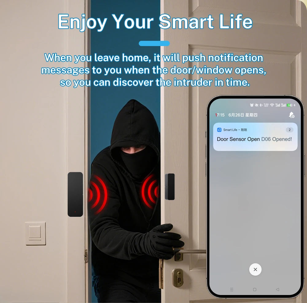 Tuya Zigbee Wifi Door and Window Sensor Security Burglar Alarm Magnetic Presence Sensor Smart Life Works with Google Home Alexa