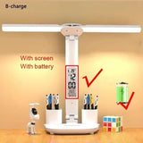 Rechargeable Led Table Lamp for Study Desk Lamp Reading Light Led Night Light with Fan Led Clock Dispaly Reading Desk Light
