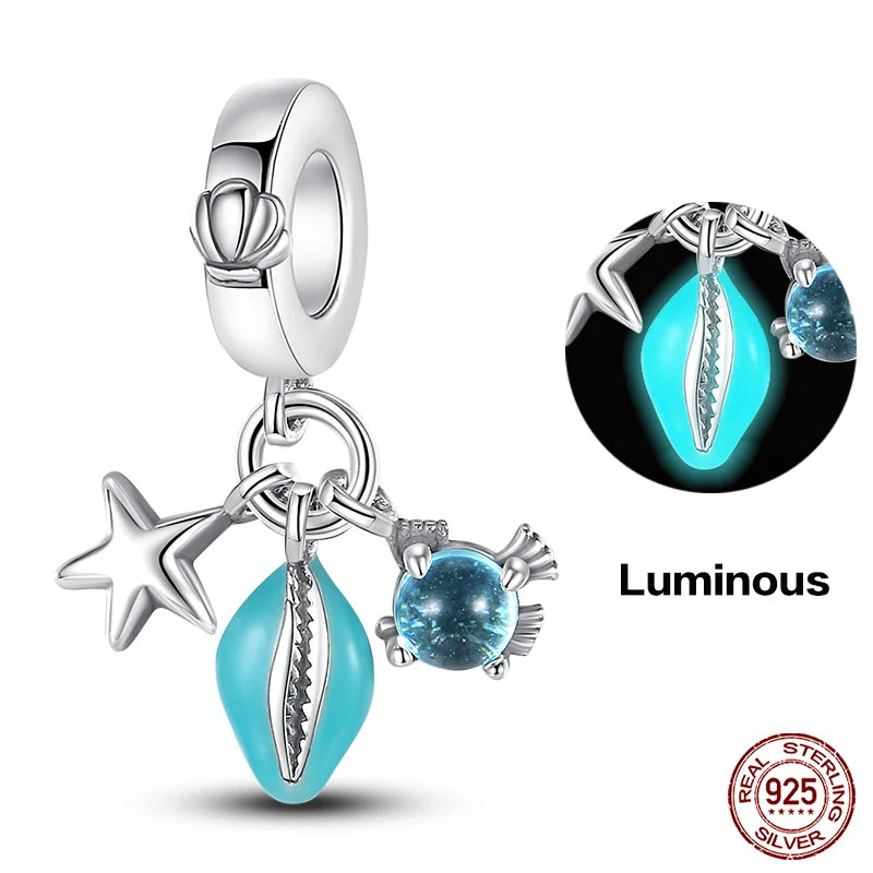 Ocean Series - Original Genuine 925 Sterling Silver Turtle Crab Mermaid Charm Beads Suitable for 3mm Bracelet DIY Making Pendant