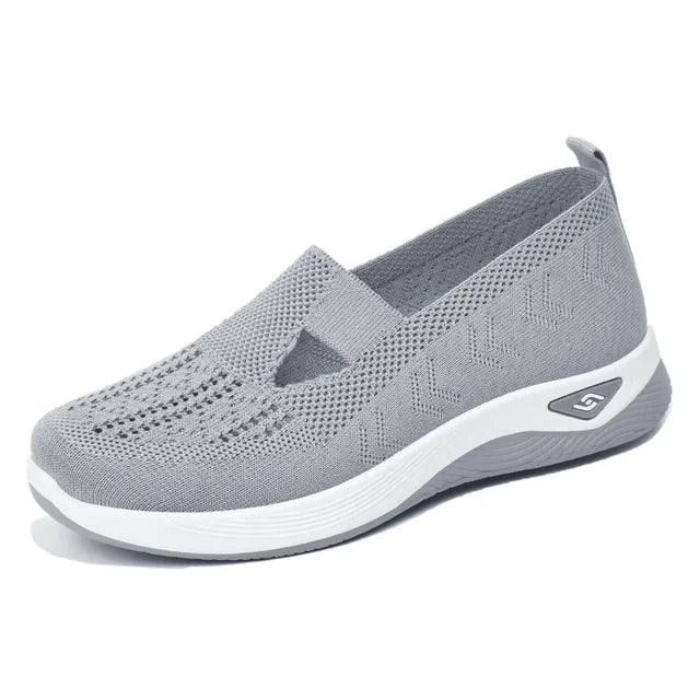 Sapatilhas de malha macia para mulheres, conforto respirável, calçados esportivos casuais, leves, ocas, sapatilhas de malha, verão