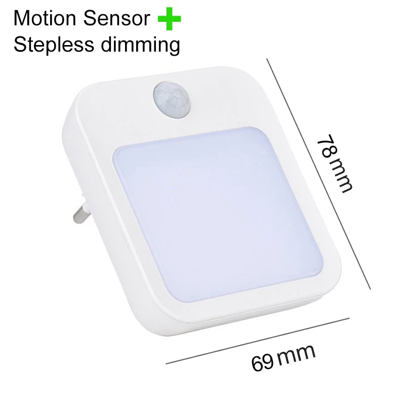 Luz nocturna con sensor de movimiento y luz LED, enchufe europeo, luz nocturna inalámbrica para niños, mesita de noche y dormitorio.