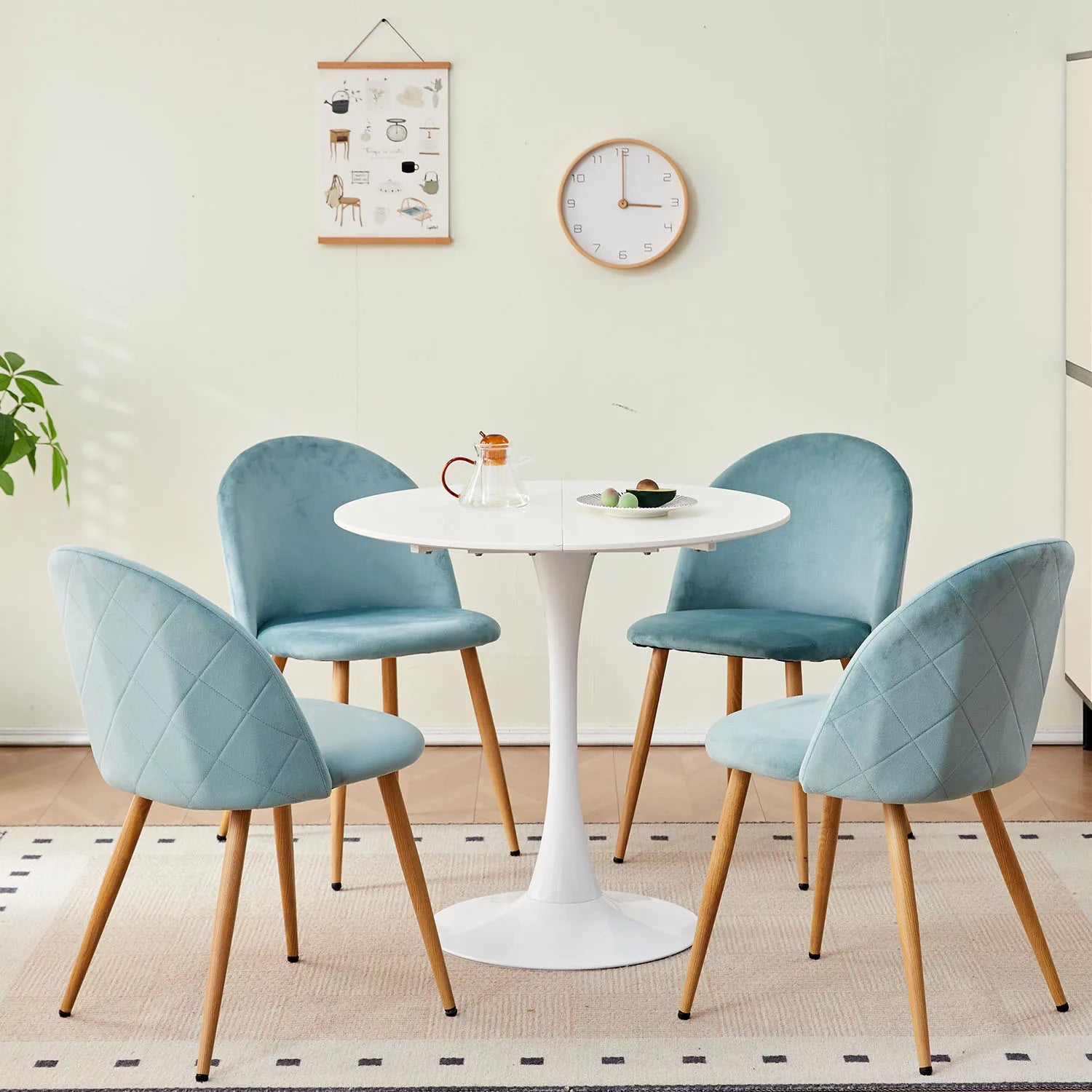 A Set of 4 Dining Chairs With Soft Velvet and Metal Legs, Suitable for Kitchen, Dining Room, Living Room, Lounge (Pink/Green/Blue)