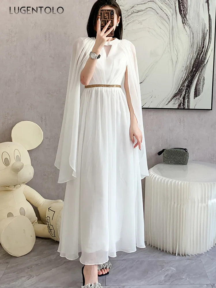 New Fashion Luxurry White Long Dress Women Sleeveless High-End Vintage Elegant Party Dresses Vestidos Female Clothing