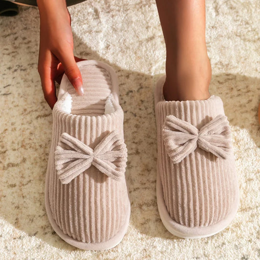 Zapatillas con lazo para mujer a la moda Otoño/Invierno interior dormitorio piso ligero y cómodo y suave zapatillas cálidas para el hogar
