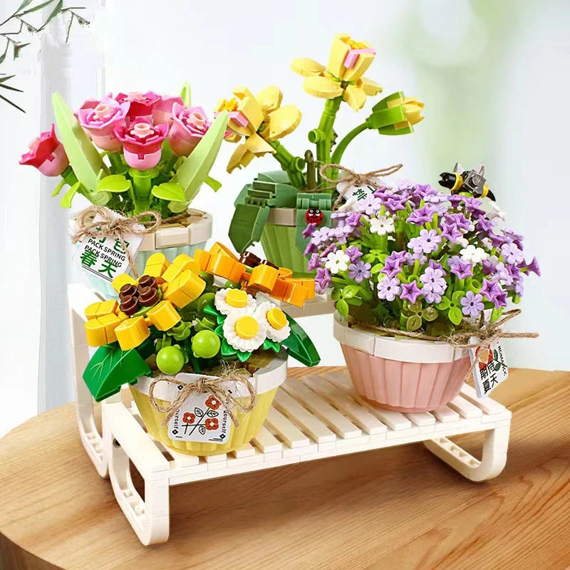 DIY Flower Vase Succulent Cactus Snow Lotus Potting Plants Gardens Building Blocks Model MINI Bricks Kids Sets Kits Toys
