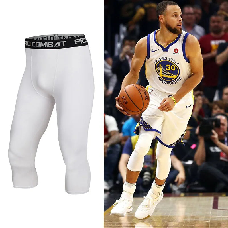 Basketball 7-point Tights Men's Sports Fitness Five-point White Training Pants Compressed High Elastic Quick-drying Leggings