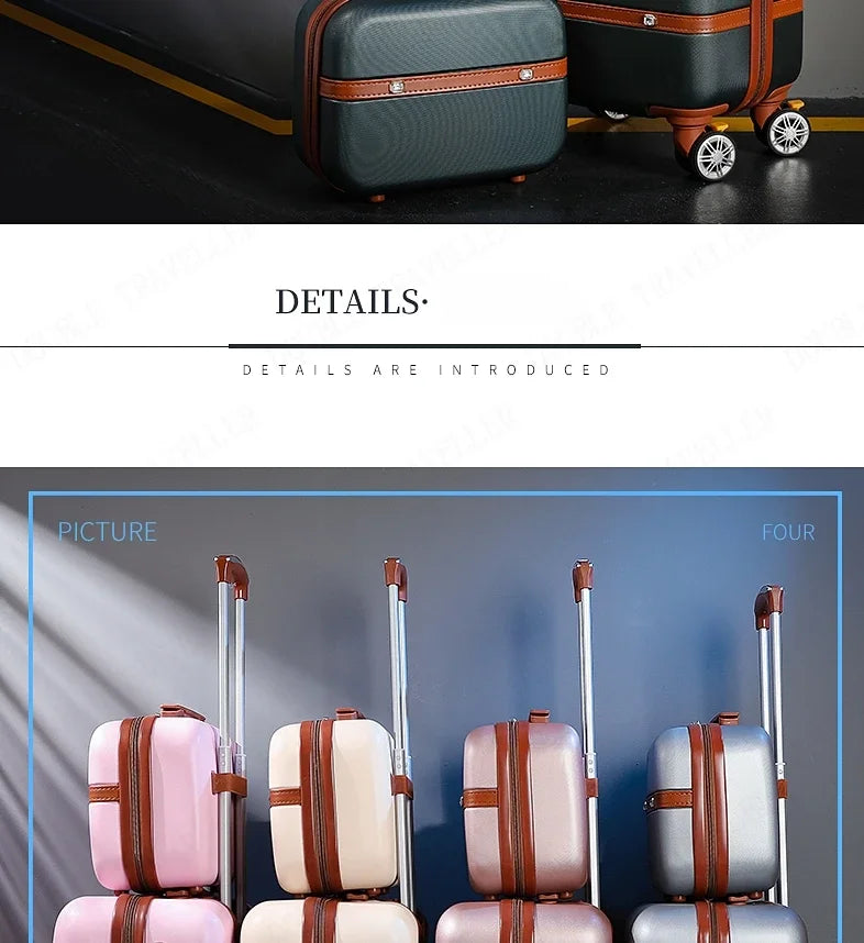Rolling Luggage Set Women's Fashion Combination Lock Travel Suitcase Set Universal Cosmetic Bag Retro 2-Piece Trolley Luggage Set