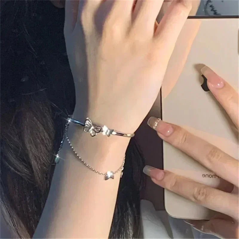 925 Sterling Silver Diamond-Studded Butterfly Bracelet for Women Adjustable Jewelry Flower Temperament Fashion 