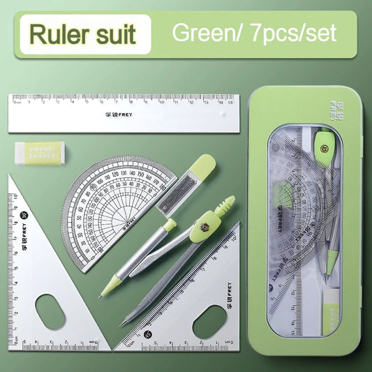 7-in-1 Multifunctional Compass Ruler Set Integrated High Aesthetic Drawing Office Tools for Primary and Secondary School Stationery