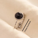 1pc Boho Turquoise Ring Stainless Steel Black Stone Silver Color Adjustable Ring Women Ethnic Ring Bohemian Jewelry Gift No Fade