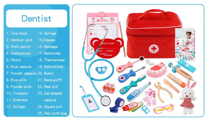 Children's wooden makeshift home simulation medicine box doctor set nurse boy girl baby role-playing toy