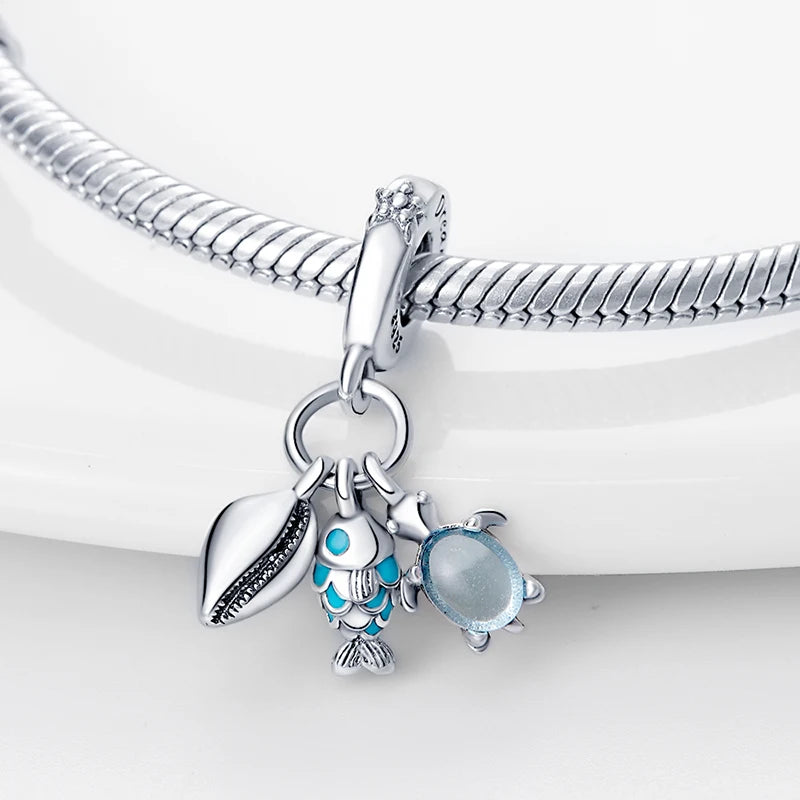Ocean Series - Original Genuine 925 Sterling Silver Turtle Crab Mermaid Charm Beads Suitable for 3mm Bracelet DIY Making Pendant