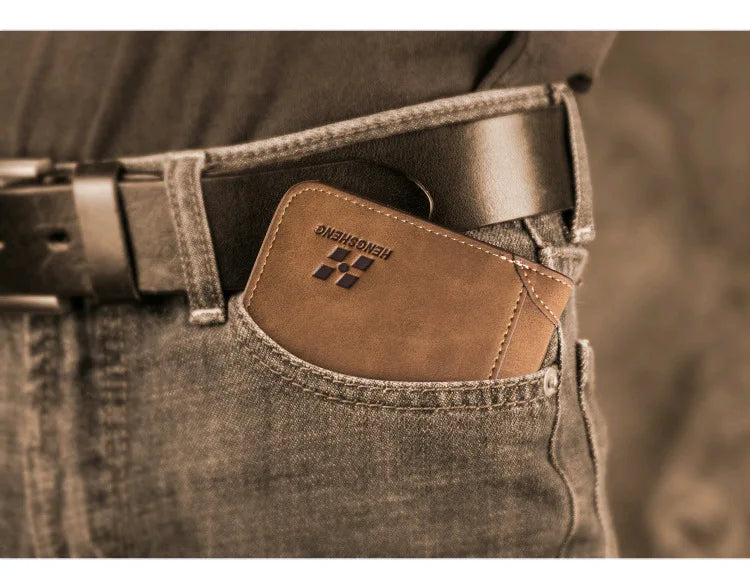 Men's Wallet Leather Billfold Slim Hipster Cowhide Credit Card/ID Holders Inserts Coin Purses Luxury Business Foldable Wallet