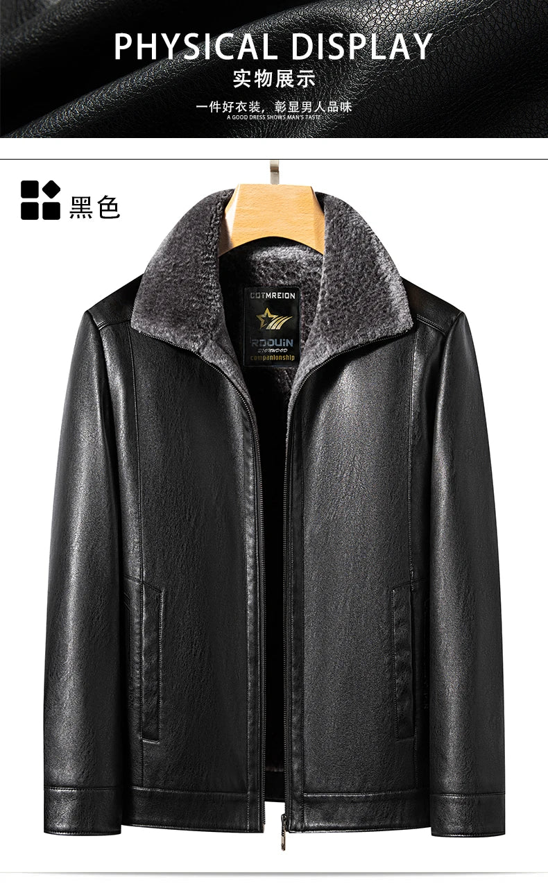 YN-2365 Autumn/Winter Men's Natural Leather Jacket Thickened Fur Integrated Business Casual Top Black Coffee Middle Aged Youth