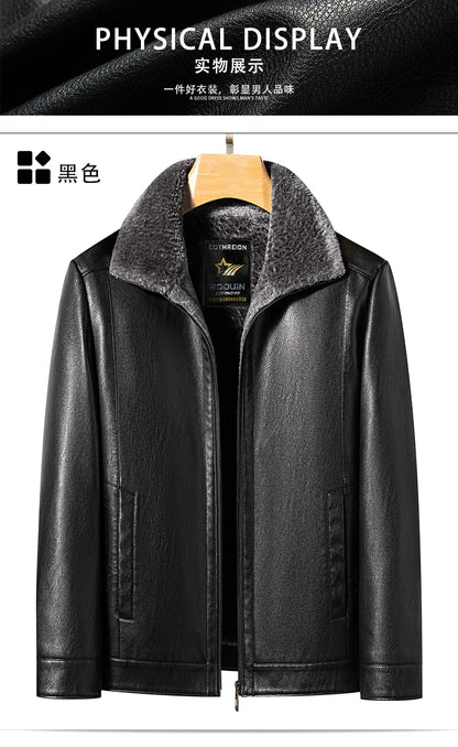 YN-2365 Autumn/Winter Men's Natural Leather Jacket Thickened Fur Integrated Business Casual Top Black Coffee Middle Aged Youth
