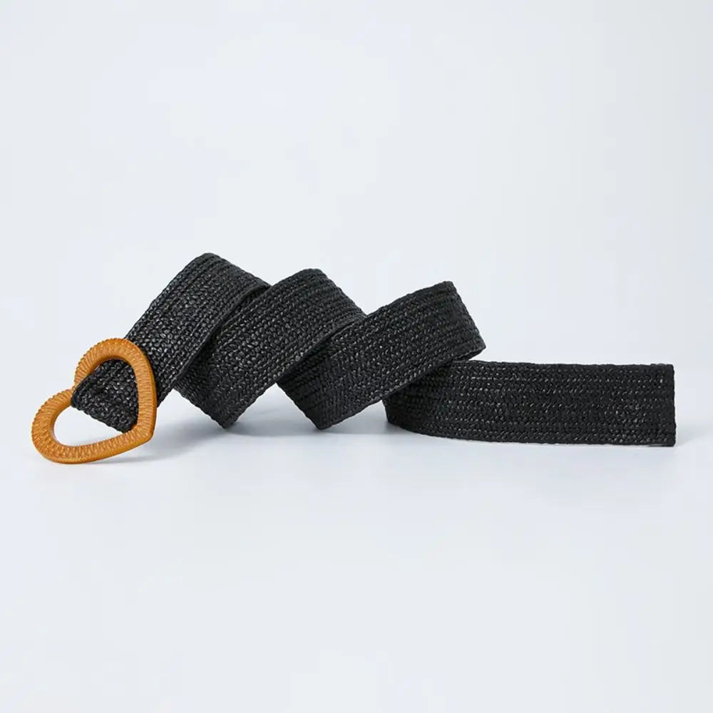 Straw Woven Waist Belt Summer Love Heart Buckle Candy Color Waistband Dress Decoration 4cm Wide Braided Belt