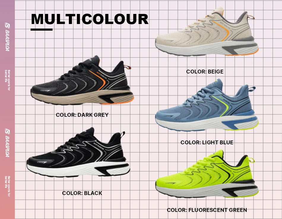 Baasploa New Running Shoes Men Casual Lightweight Mesh Walking Shoes Male Outdoor Breathable Non-Slip Tennis Sports Shoes