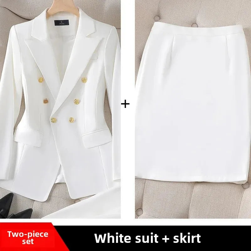 Elegant Women's Fashionable White Western-Style Suit Zihongsuitsuit High-End Business Attire Long-Pants Set For Special Occasion