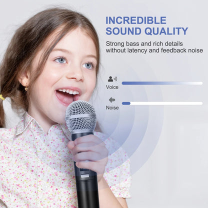 UHF Wireless Dual Handheld Dynamic Microphone Karaoke Microphone with Rechargeable Receiver for Wedding Party Speech Church Club
