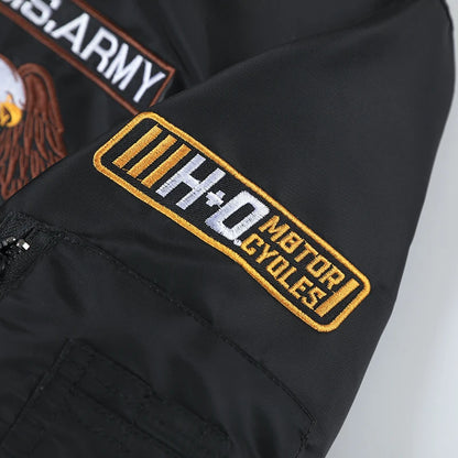 Chaqueta de vuelo de águila, ropa de trabajo para hombre, primavera y otoño, uniforme de béisbol de piloto, traje de vuelo táctico bordado, industria pesada, negro
