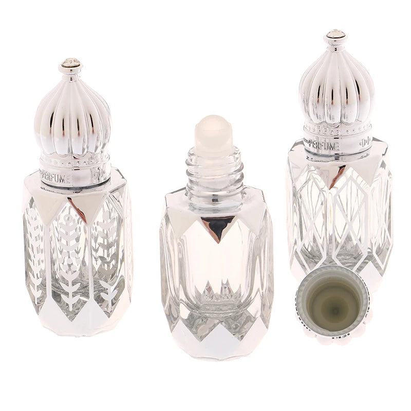 Mini Glass Roll on Bottle Hot Stamped Silver Rollerbal Essential Oil Container Blending Perfume Bottle Empty Essential OilBottle