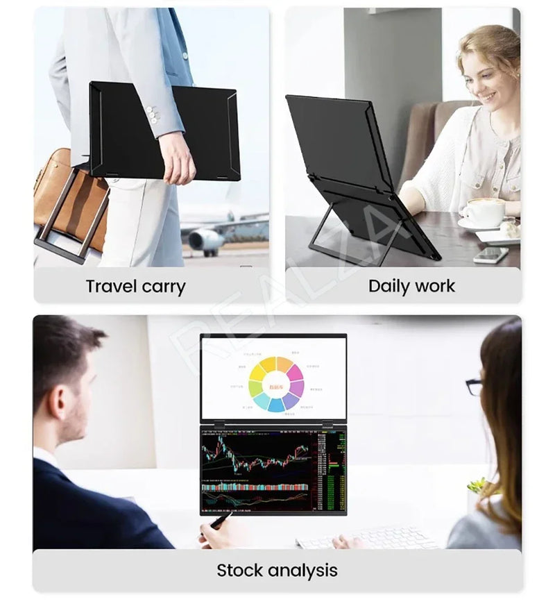 2025 15.6 Dual Screen 1920*1080P 60Hz Touch/Non-Touch Portable Monitor IPS Low Blue Light Eye Protection 360° Folding Drive-free