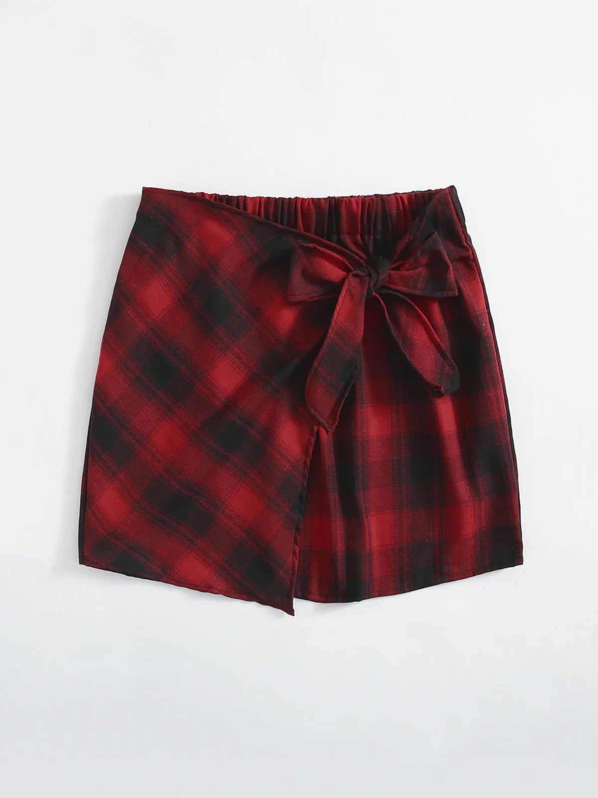 Plus Size Elastic Waist Summer Spring Casual Bandage Plaid Skirt Women Bow Front Vintage Checked Mini Skirt Plus Size Bottoms
