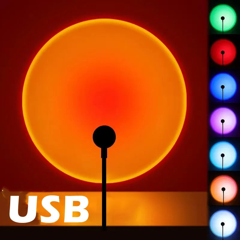 Proyector de lámpara de atardecer LED USB RnnTuu, luz nocturna portátil para decoración del hogar, luz de ambiente para sala de estar, fotografía de pared, luces de neón
