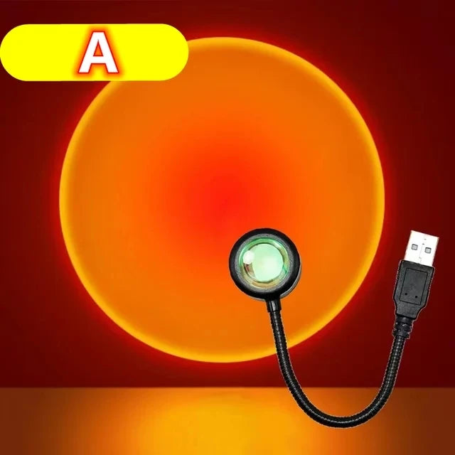 Proyector de lámpara de atardecer LED USB RnnTuu, luz nocturna portátil para decoración del hogar, luz de ambiente para sala de estar, fotografía de pared, luces de neón