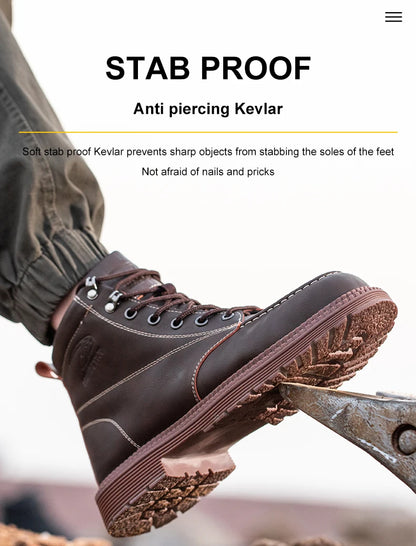 Latest 2023 Waterproof Men Leather Boots Steel Toe Cap Safety Work Shoes Anti Smashing Indestructible Construction Welding Boots