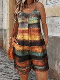 Summer Ethnic Women's Jumpsuit Fashion Tie Dye Striped Print Short Playsuits Elegant Strap Shorts Plus Size Romper Casual Beach