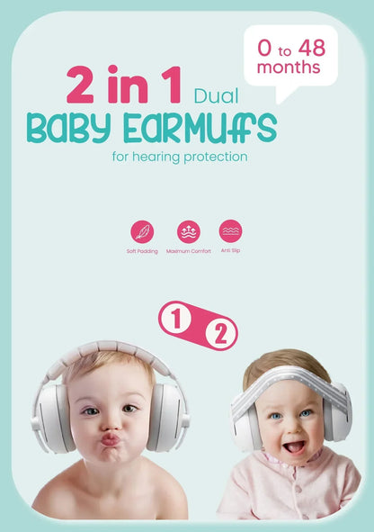Auriculares con cancelación de ruido y protección auditiva para bebés, diseño convertible 2 en 1, orejeras con reducción de ruido para bebés que mejoran el sueño.