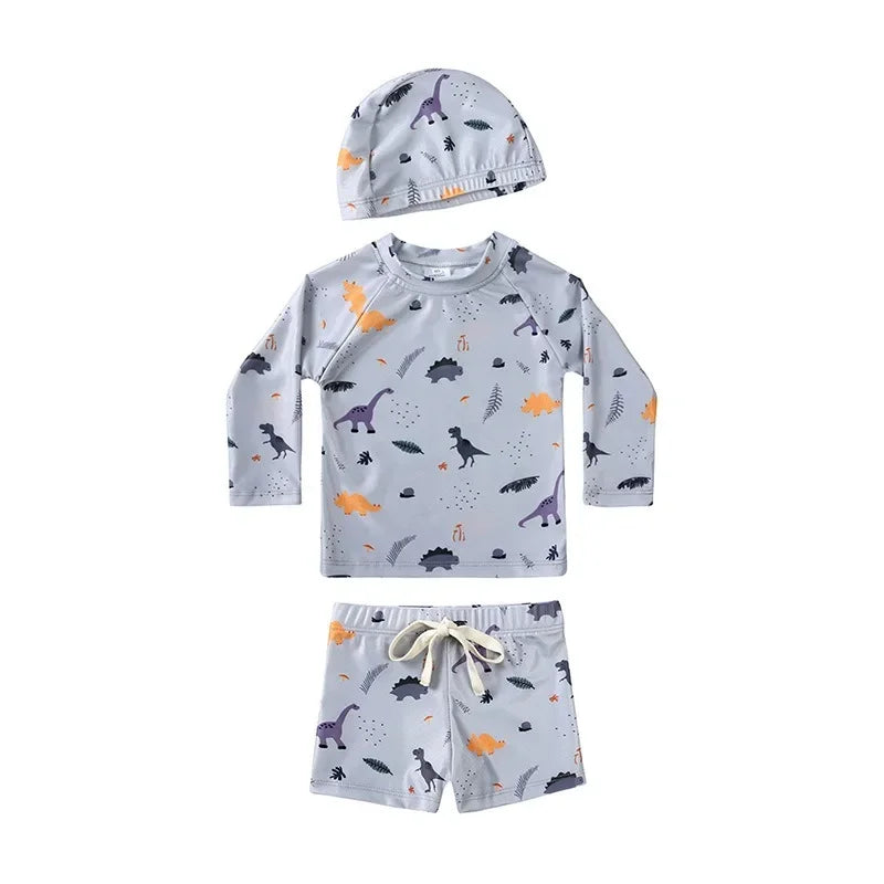 2025 Summer Baby Boys Swimsuit Long Sleeves One Piece Swimwear for Kids Toddler Cartoon UPF50+ Rash Guards Infant Bathing Sui