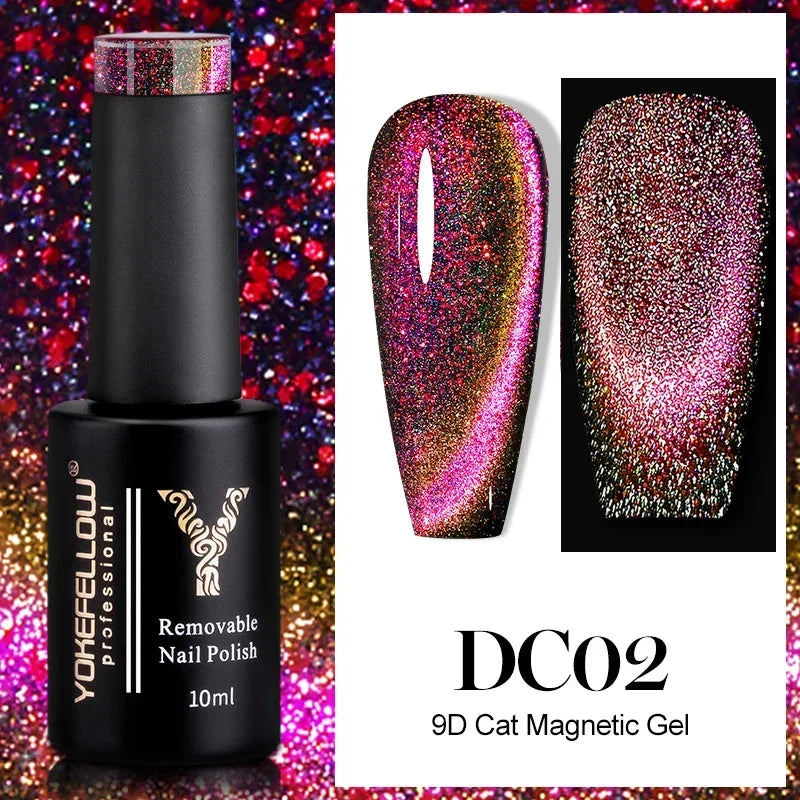 Esmalte de uñas en gel YOKEFELLOW Cat Eye de 10 ml, esmalte de uñas magnético plateado, esmalte de uñas en gel profesional para manicura DIY.