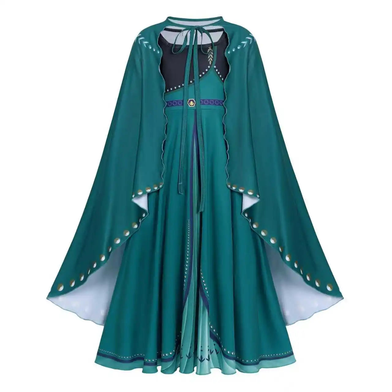 Girls Party Elegant Dresses Anna Princess Girl Cosplay Costume Dark Green Dress With Cloak Carnival Party Kids Birthday Clothes