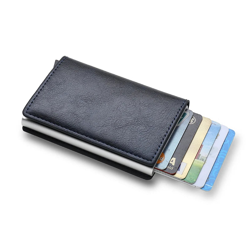 RFID Aluminum Men Wallet Card Holders Purse Carbon Fiber Men Business Slim Thin Smart Wallet Credit Cardholder Case Note Holder